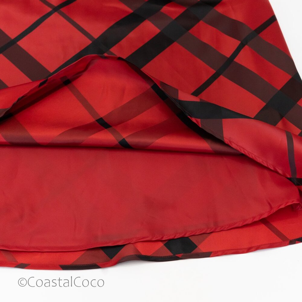 Vintage Victor Costa M Red Taffeta Maxi Skirt Plaid A-Line Dramatic Bold 90s Y2K - Picture 3 of 10